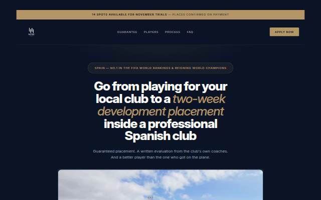 Startseite von NeroNoLimit — Guaranteed Development Placements at Professional Spanish Clubs