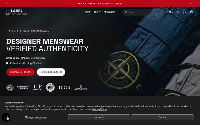 Label Menswear storefront