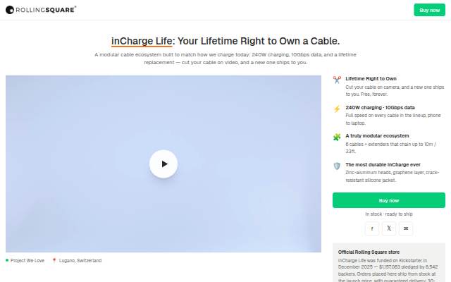 inCharge Life: Your Lifetime Right to Own a Cable. storefront
