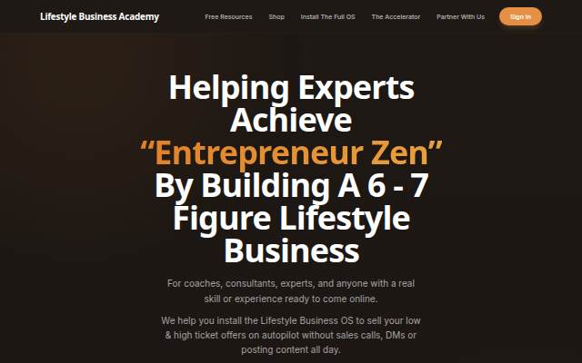 Lifestyle Business Academy storefront