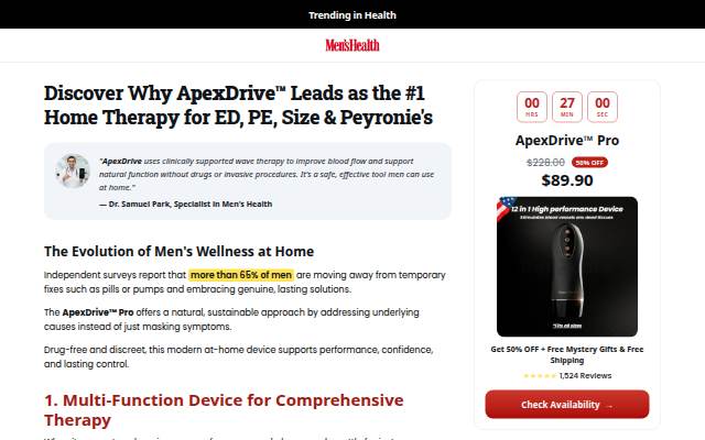 Vitrine de Discover Why ApexDrive™ Leads as the #1 Home Therapy for ED, PE, Size &amp; Peyronie's