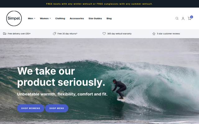 Simpel Wetsuits UK storefront