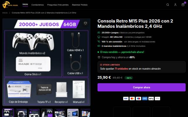 Consola Retro M15 Plus 2026 con 2 Mandos Inalámbricos 2,4 GHz storefront