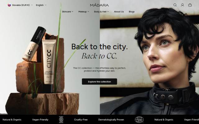 MÁDARA Organic Skincare storefront