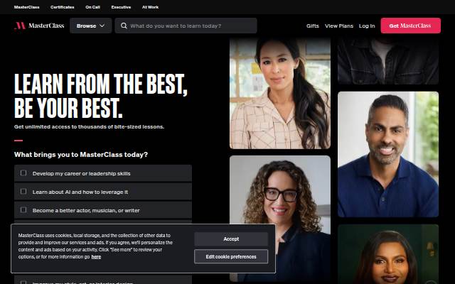 MasterClass Online Classes storefront