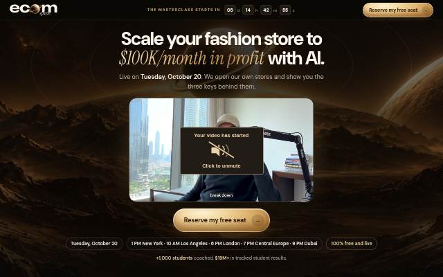 Startseite von FashionEcom with AI