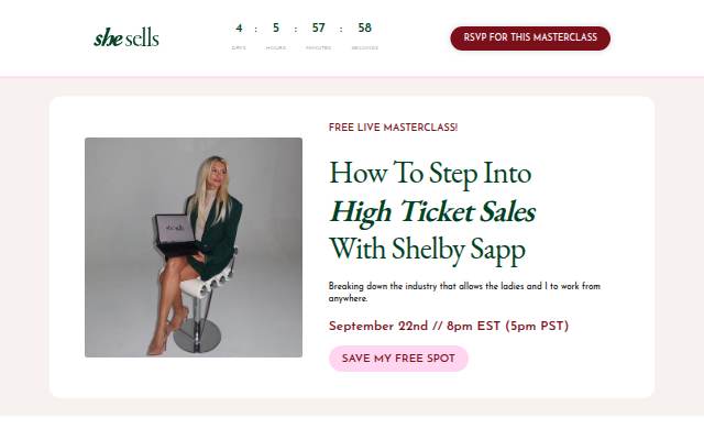 She Sells Masterclass Invite storefront