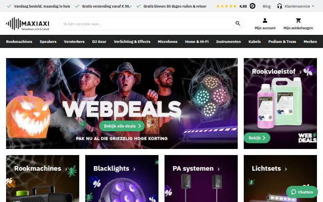 Startseite von MaxiAxi.com ✔ De specialist in Betaalbaar Licht &amp; Geluid