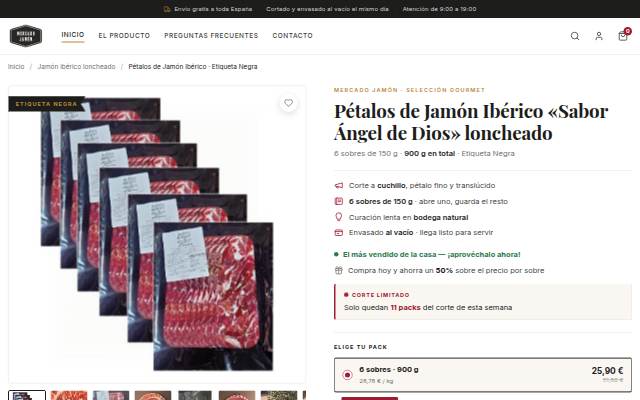 Pétalos de Jamón Ibérico Etiqueta Negra · packs de 6, 12 y 24 sobres storefront