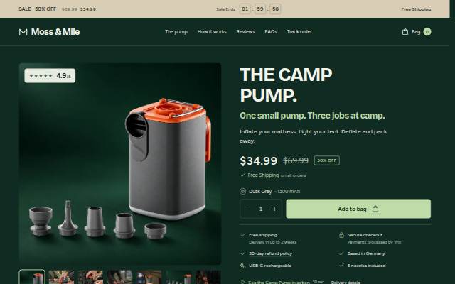 Moss &amp; Mile — Camp Pump storefront