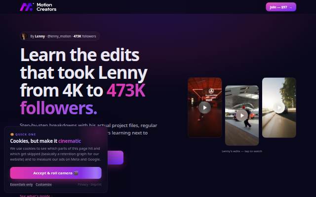 Vitrine de Motion Creators