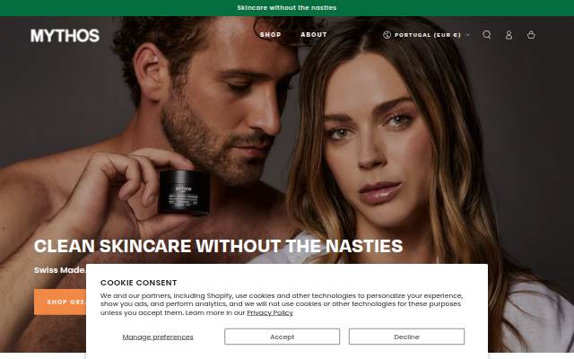 Mythos Skincare storefront