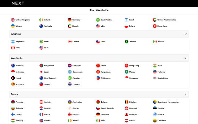 Select Your Country storefront