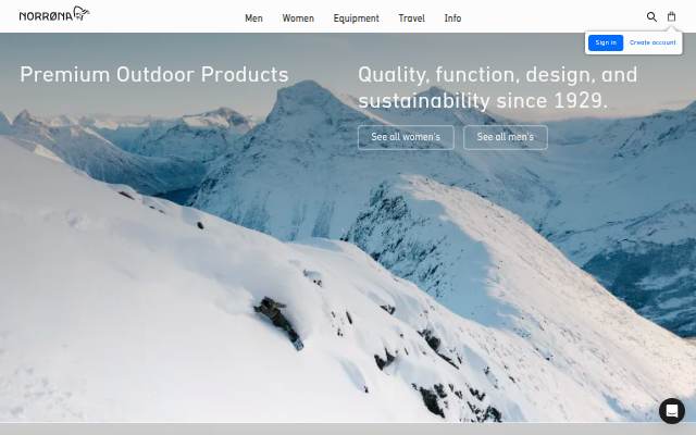 NORRØNA Premium Outdoor Products since 1929 storefront