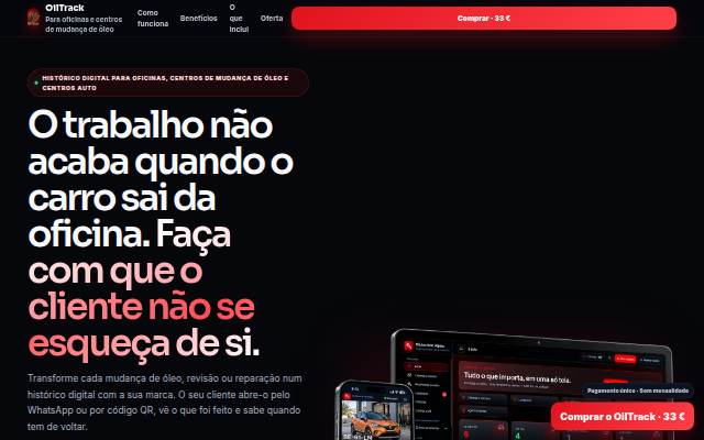 Startseite von OilTrack — Histórico digital para oficinas
