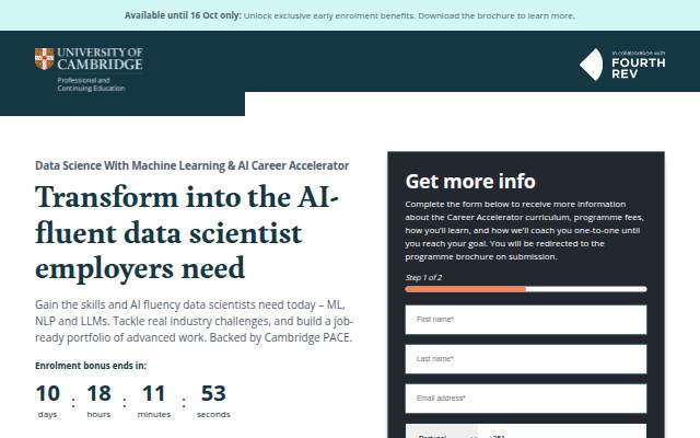 Startseite von Cambridge Data Science Career Accelerator