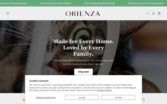 Orienza storefront