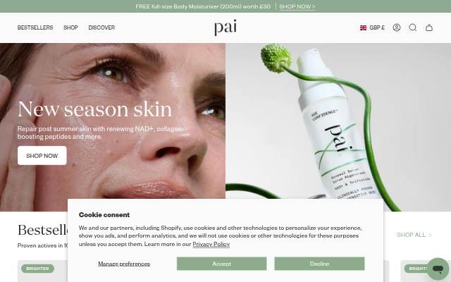 Pai Skincare UK storefront