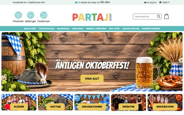 Maskerad, partyprylar och presenter storefront
