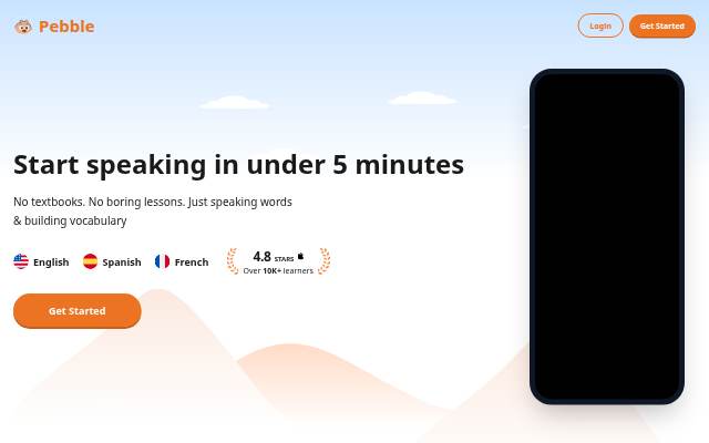 Startseite von Pebble