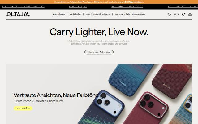Startseite von PITAKA Germany