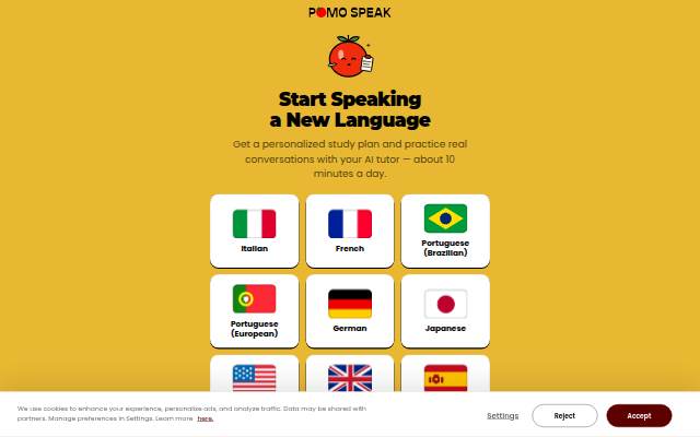 PomoSpeak Language Quiz storefront