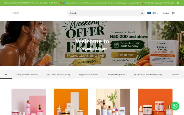 P’Organics Skincare storefront