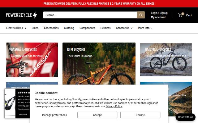 power2cycle.co.uk storefront