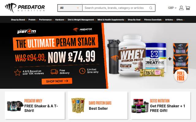 Startseite von Predator Nutrition
