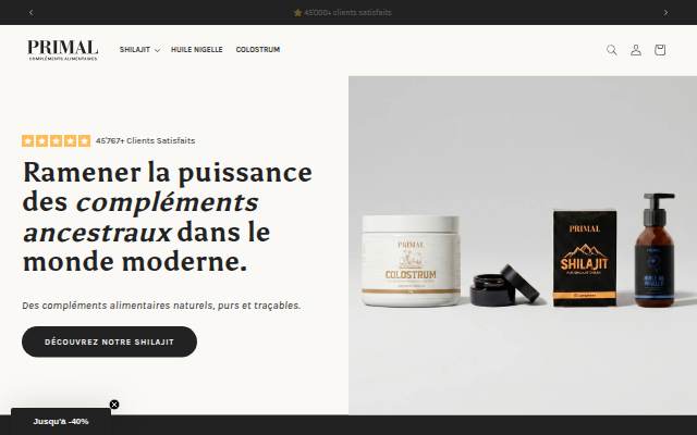 Primal Supplements storefront