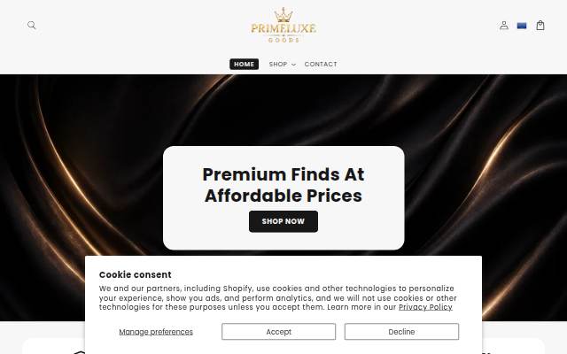 PrimeLuxe Goods storefront