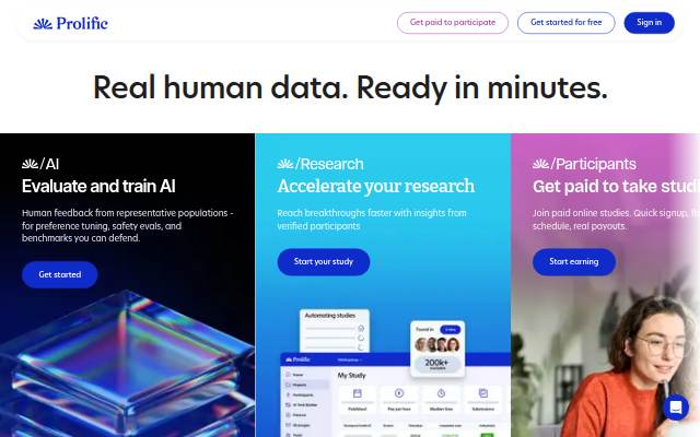 Startseite von Prolific