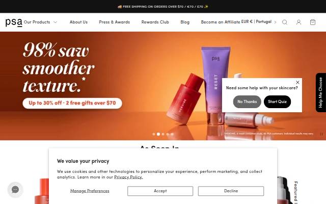 PSA Skincare storefront