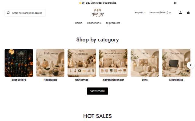 Quellsy storefront