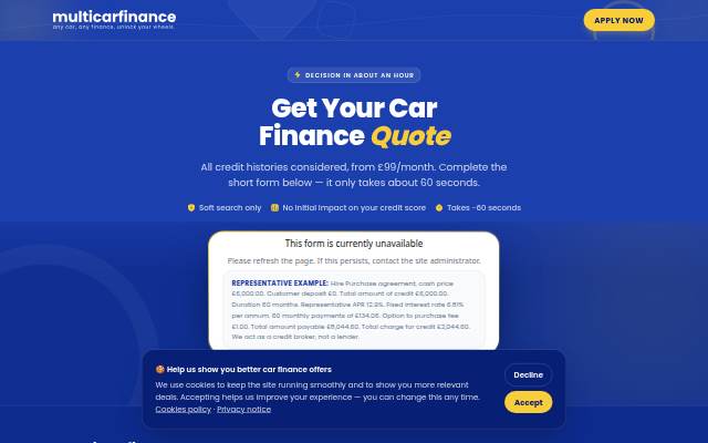 Car Finance Quote in 60 Seconds storefront