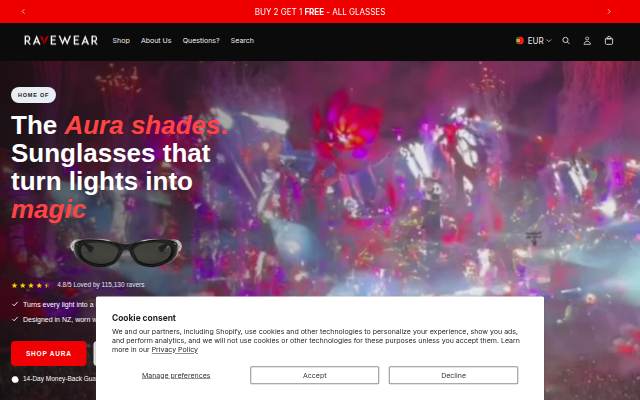Ravewear storefront