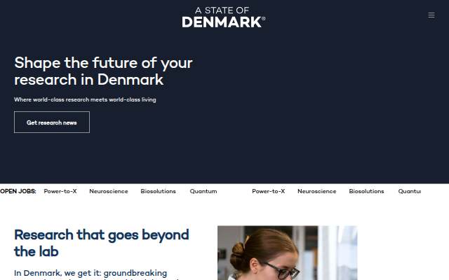 Startseite von Shape the future of your research in Denmark