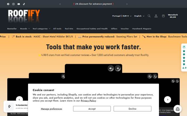 Roofify | Dachhandwerk &amp; Profi-Werkzeuge storefront