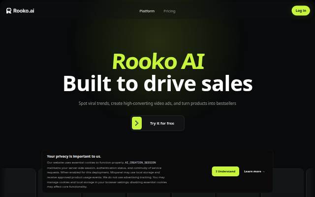 Rooko — Turn Products into Viral Sales Videos in One Click storefront