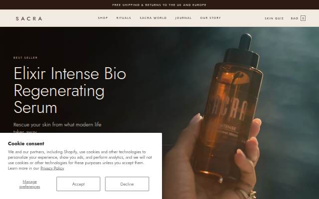 Sacra Cosmetics storefront