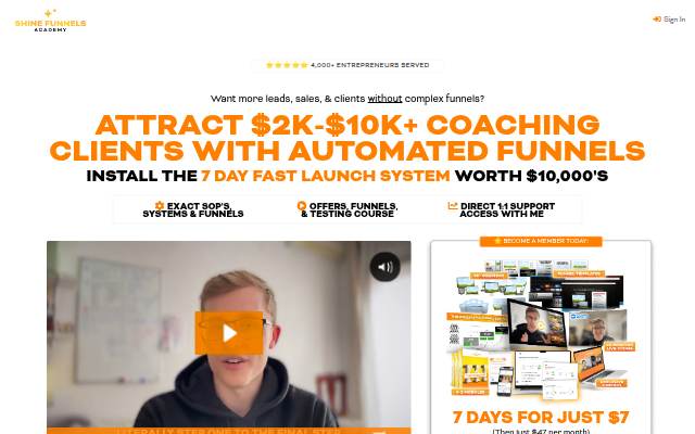 Shine Funnels Academy storefront