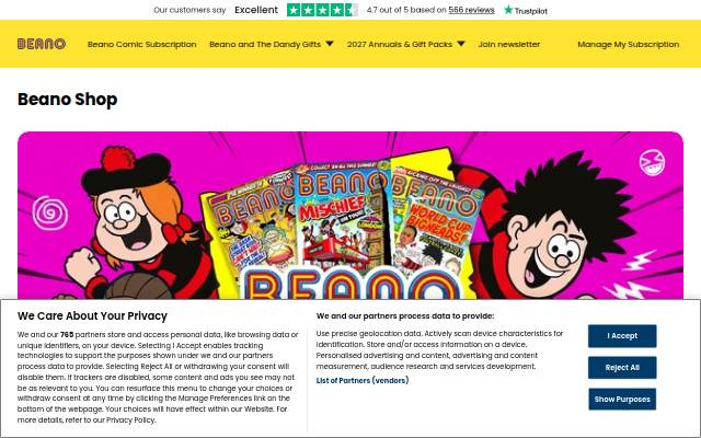 The Official Beano Shop storefront