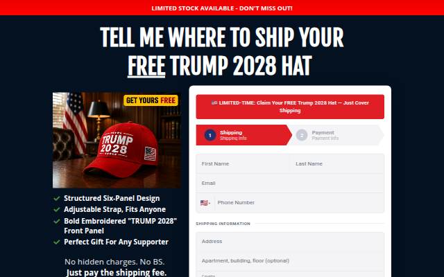 Free Trump 2028 Hat storefront