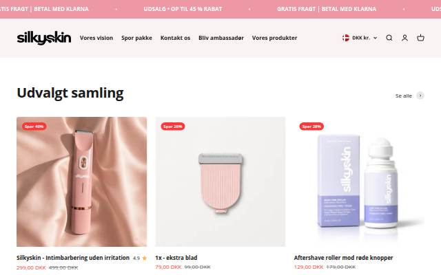 SilkySkin Danmark storefront