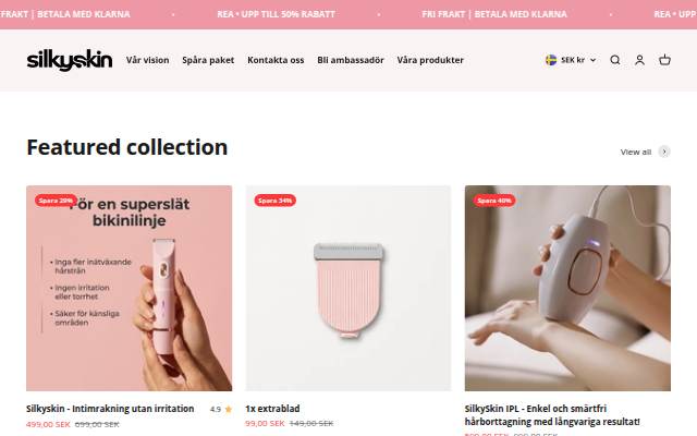 SilkySkin Sverige storefront