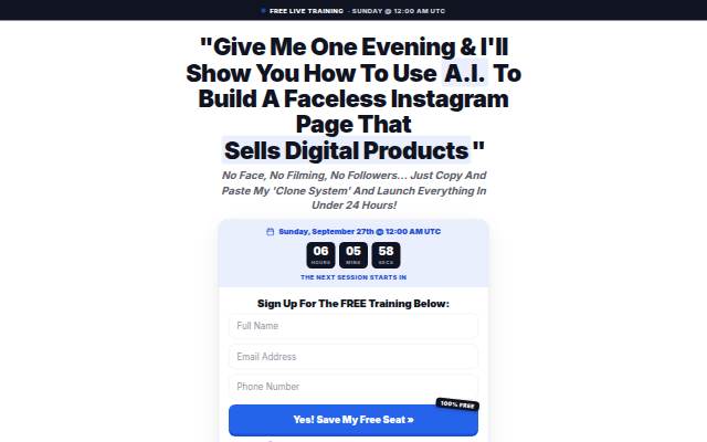 FREE Live Training: Get Paid With A Faceless Instagram Page storefront