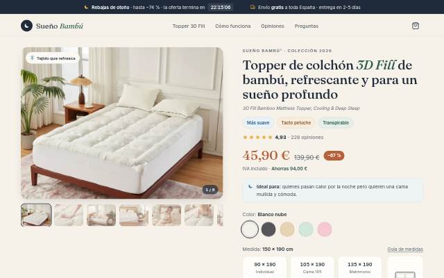 Topper de Bambú 3D Fill · Refrescante y para un Sueño Profundo storefront