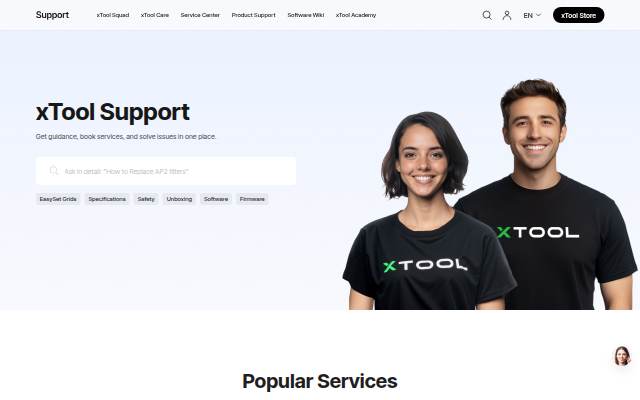 Montra da xTool Support Center