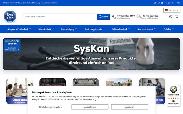 Syskan - Online Shop: Abwassertechnik storefront