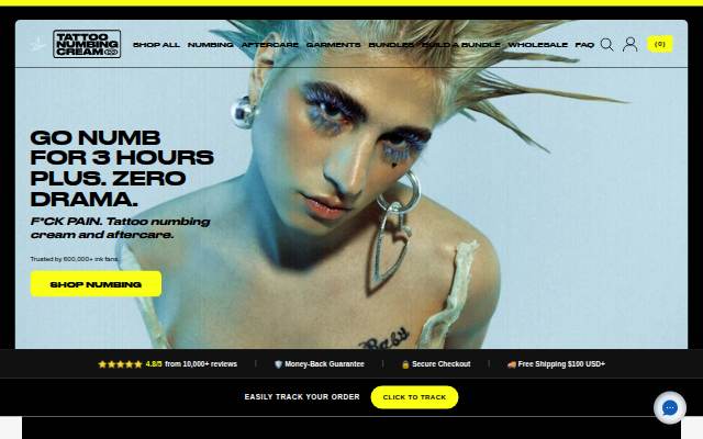 Startseite von Tattoo Numbing Cream Co.